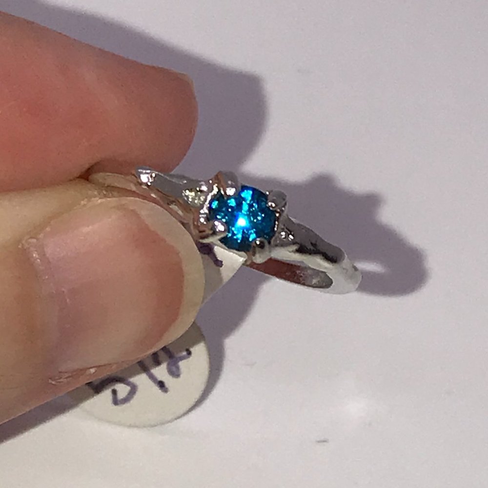 Solitaire Blue Cz Silver Plated Ring